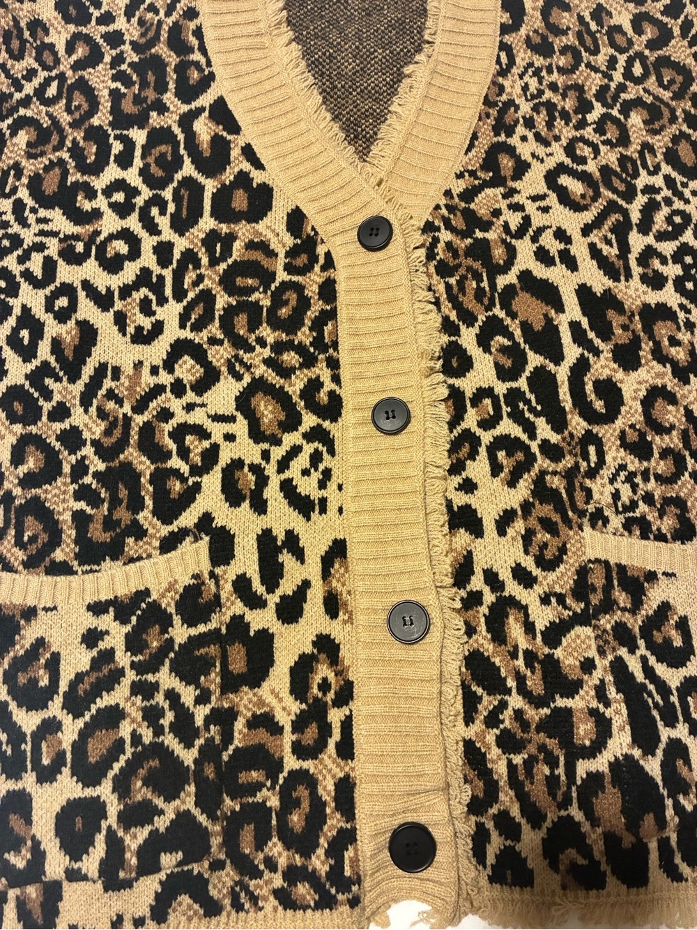 Leopard Print Button-Front Cardigan Sweater - Tan/Black size M/L - Picture 6 of 8